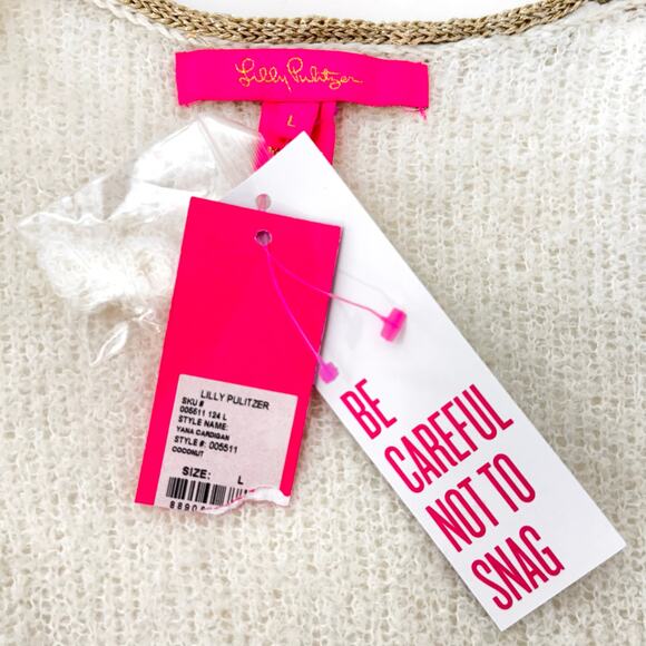 Lilly Pulitzer Yana Long Cardigan Sweater Open-Front Fringe in Coconut L NWT - Picture 8 of 10